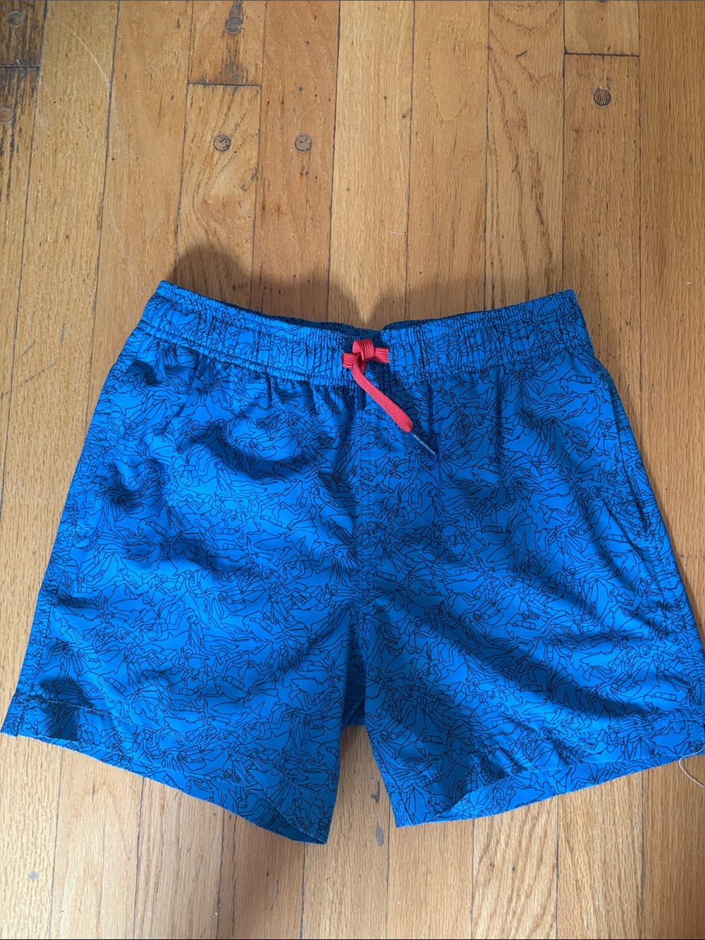 Boys Southern Tide Blue Swim Trunks with Red Drawstring